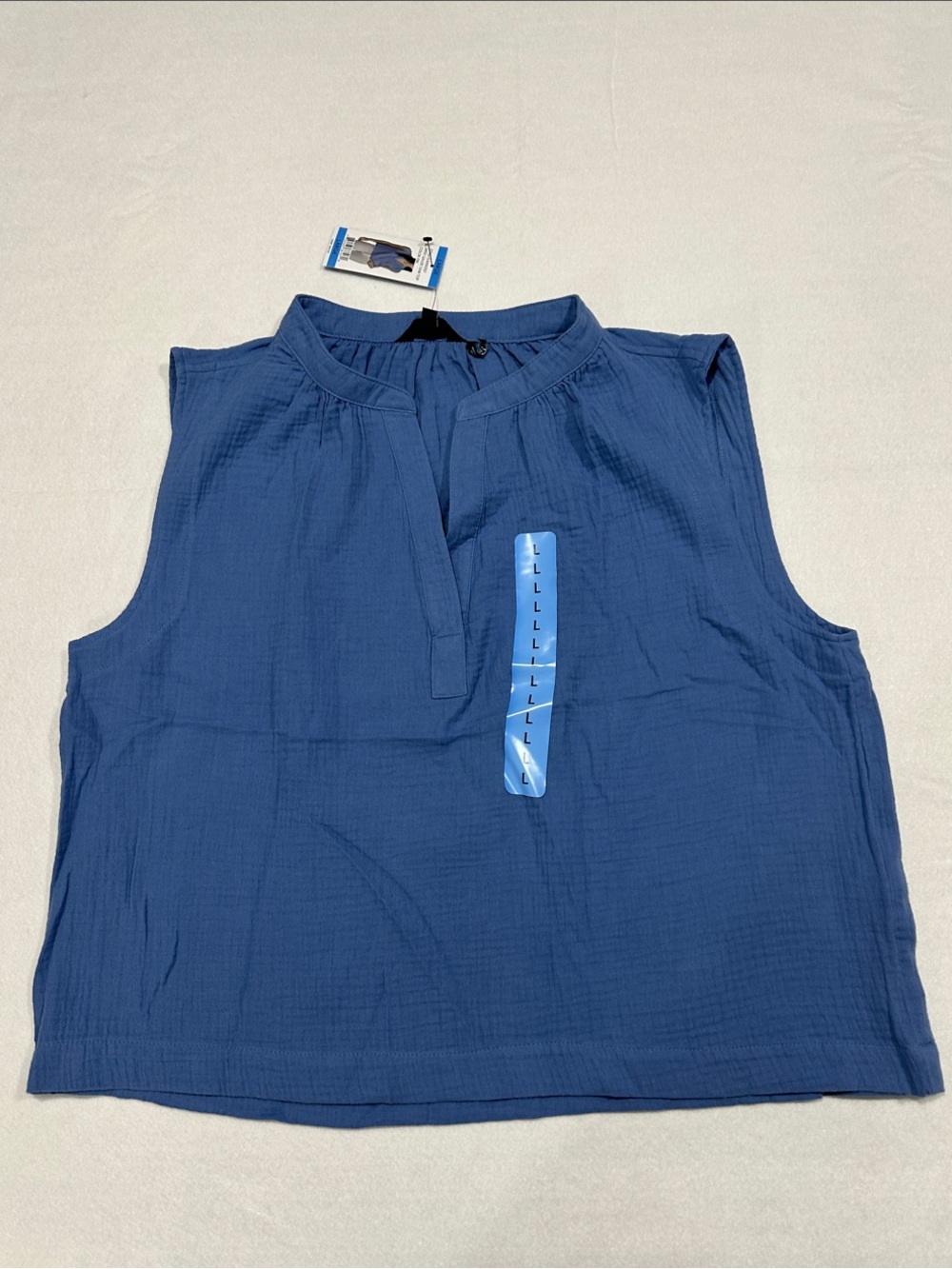 NWT DKNY Sleeveless Cotton Gauze Blouse in Blue, Size L